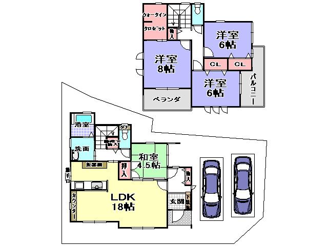 Floor plan. 24,800,000 yen, 4LDK, Land area 141.33 sq m , Building area 109.32 sq m