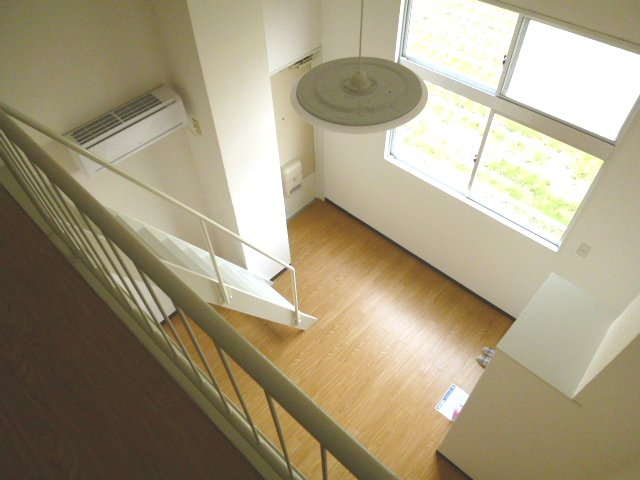 Living and room. It is a view from a loft