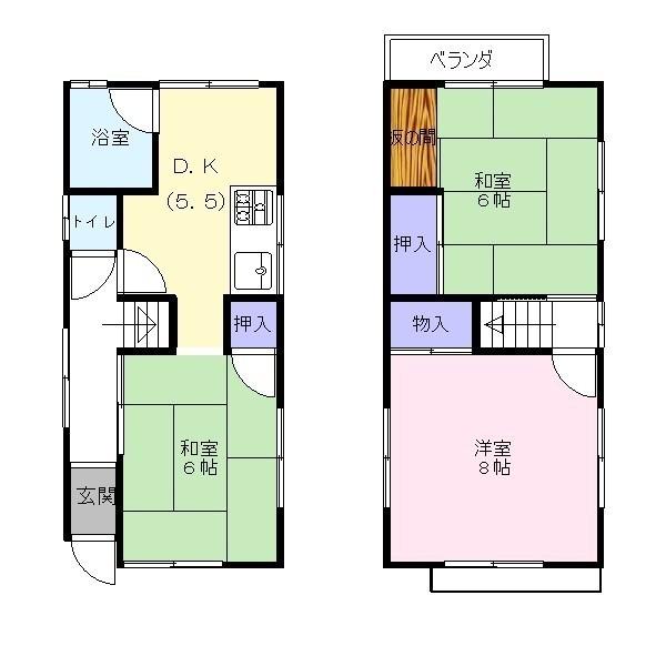 Floor plan. 6.9 million yen, 3DK, Land area 46.2 sq m , Building area 57.51 sq m   ☆ Western-style 8 pledge ☆ Japanese-style room 6 tatami × 2 room
