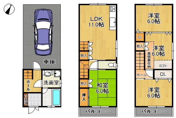 Floor plan. 12.8 million yen, 4LDK, Land area 50.23 sq m , Building area 105.42 sq m