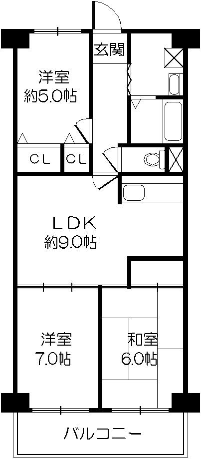 Floor plan. 3LDK, Price 13.3 million yen, Footprint 61.6 sq m , Is a floor plan of the balcony area 7.63 sq m 3LDK