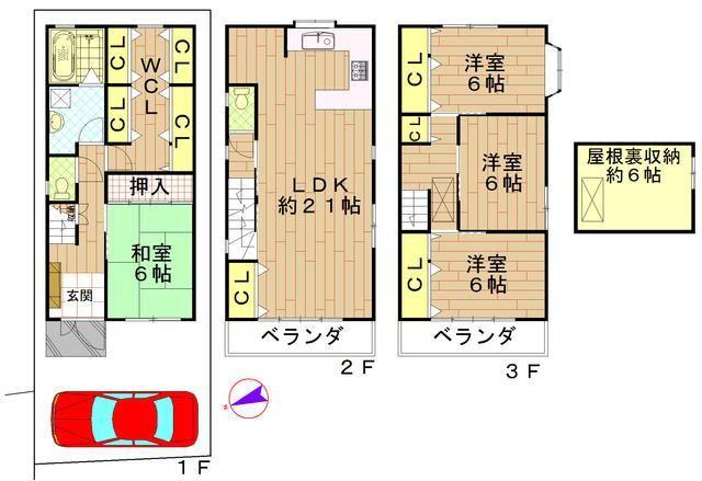 Floor plan. 22.6 million yen, 4LDK, Land area 73.04 sq m , Building area 121.5 sq m
