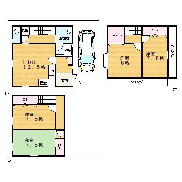 Floor plan. 15.3 million yen, 4LDK, Land area 73.42 sq m , Building area 107.86 sq m