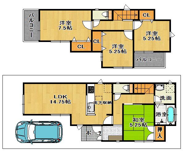 Floor plan. (1 Building), Price 29,800,000 yen, 4LDK, Land area 96.9 sq m , Building area 93.15 sq m