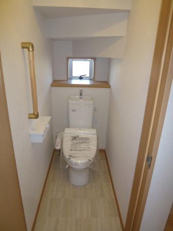 Toilet. Stairs, bathroom, It comes with a handrail to the toilet. Worry grandpa grandma