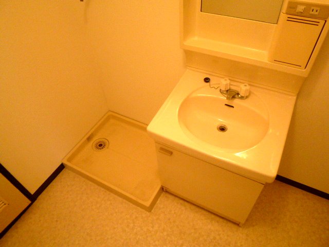 Washroom. There is a washing machine inside the room.