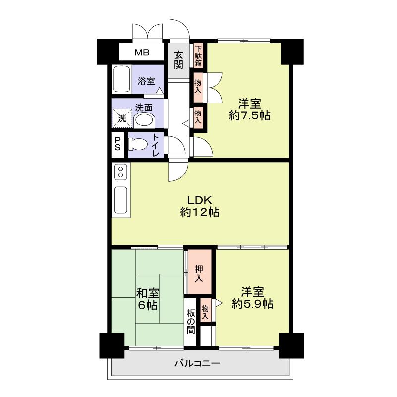 Floor plan. 3LDK, Price 13.2 million yen, Occupied area 67.78 sq m , Balcony area 7.68 sq m