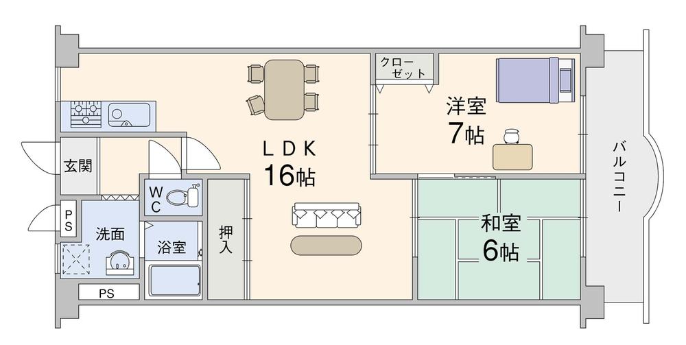 Floor plan. 2LDK, Price 9.98 million yen, Occupied area 58.83 sq m , Balcony area 7.81 sq m