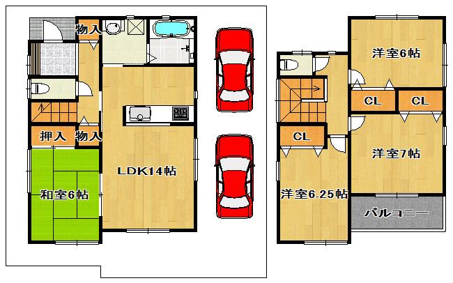 Floor plan. (No. 2 locations), Price 23,300,000 yen, 4LDK, Land area 143.24 sq m , Building area 94.36 sq m