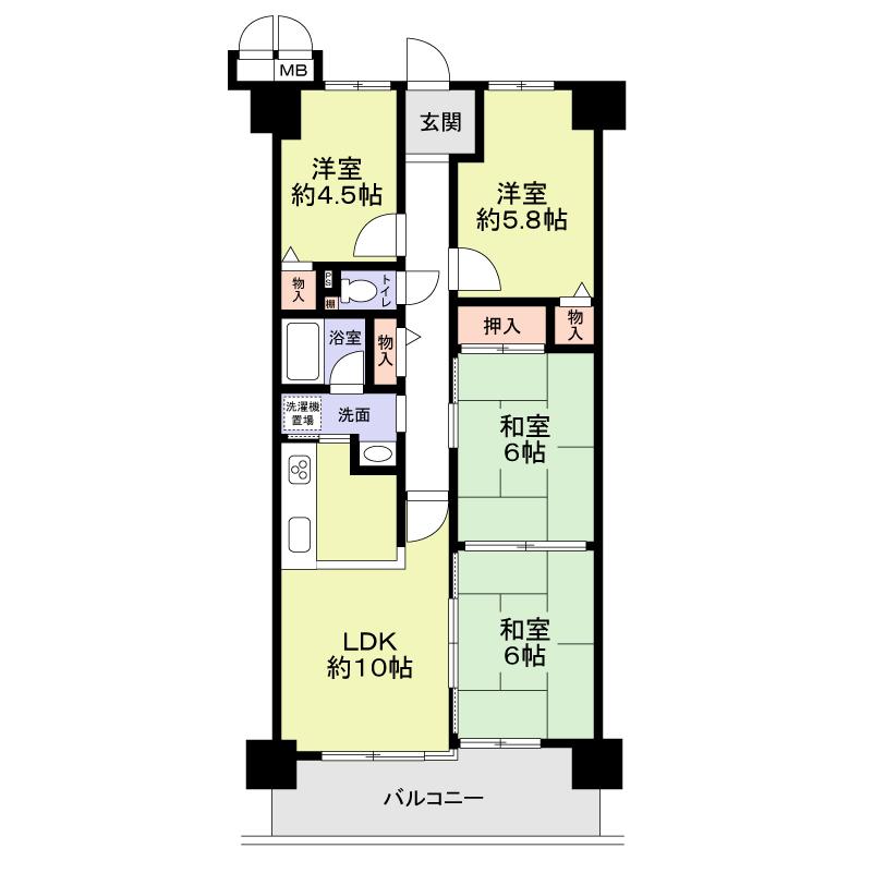 Floor plan. 4LDK, Price 9.9 million yen, Footprint 73.5 sq m , Balcony area 10.11 sq m