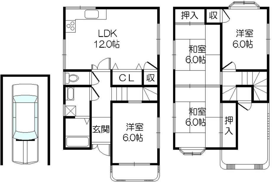 Floor plan. 14.9 million yen, 4LDK, Land area 61.48 sq m , Building area 89.93 sq m 4LDK + is a floor plan of the garage