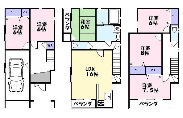 Floor plan. 18,800,000 yen, 6LDK, Land area 79.96 sq m , Building area 144.18 sq m