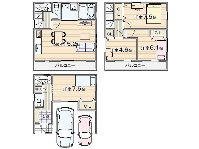 Floor plan. 24,800,000 yen, 4LDK, Land area 62.72 sq m , Building area 117.28 sq m