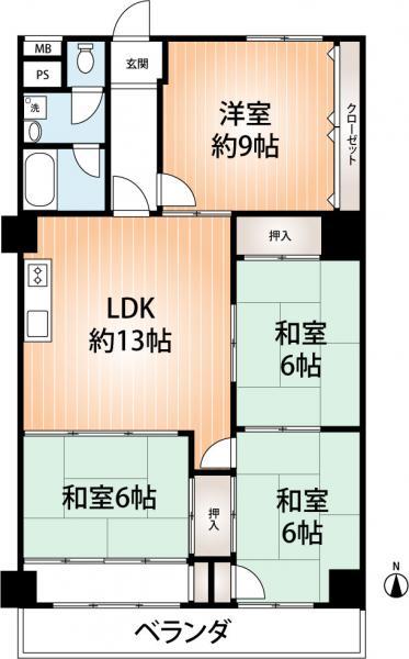 Floor plan. 4LDK, Price 11.4 million yen, Occupied area 86.54 sq m , Spacious LDK of balcony area 6.32 sq m about 13 pledge is attractive. There is all the room 6 quires more.