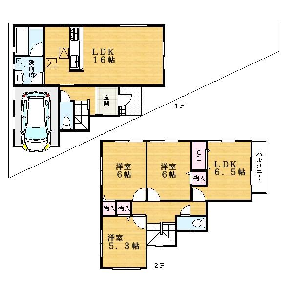 Floor plan. (1 Building), Price 27,800,000 yen, 4LDK, Land area 98.22 sq m , Building area 102.86 sq m