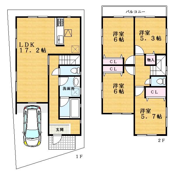 Floor plan. (Building 2), Price 26,800,000 yen, 4LDK, Land area 93.16 sq m , Building area 97.2 sq m