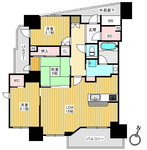 Floor plan. 3LDK, Price 32,900,000 yen, Occupied area 75.11 sq m , Balcony area 8.13 sq m 3 face lighting two-sided balcony