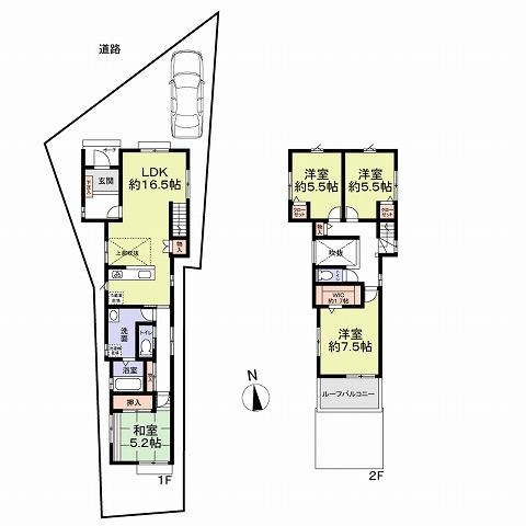 Floor plan. 27,800,000 yen, 4LDK, Land area 135.37 sq m , Building area 106.19 sq m