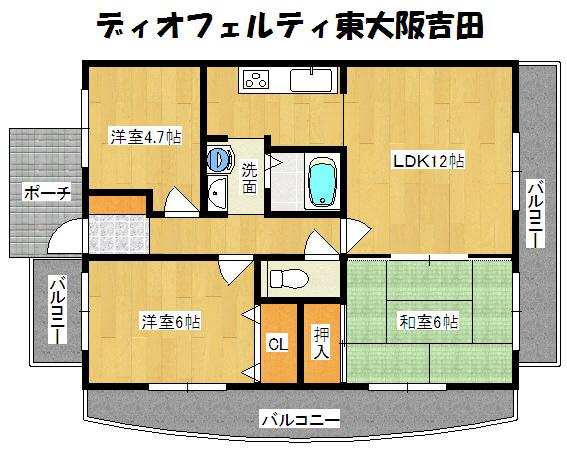 Floor plan. 3LDK, Price 16.4 million yen, Occupied area 61.06 sq m , Balcony area 17.3 sq m