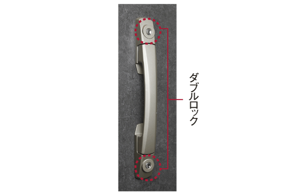 Security.  [Entrance double lock] And double lock the front door lock is provided at the top and bottom of the handle, Adopt a dead lock with sickle of strong hardened steel to cutting to prevent forced open by the bar. Also security thumb turn to prevent incorrect tablets, such as turning hooking a thumb in such wire has also been equipped with (same specifications)