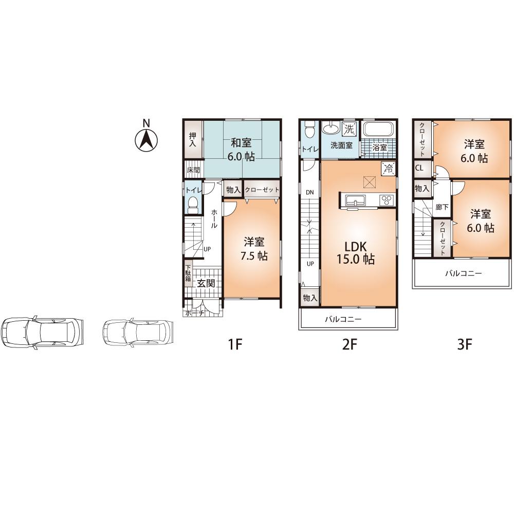Floor plan. (No. 2 locations), Price 24,900,000 yen, 4LDK, Land area 90.33 sq m , Building area 103.27 sq m