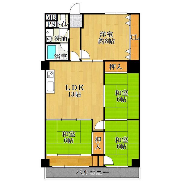 Floor plan. 4LDK, Price 11.4 million yen, Occupied area 86.54 sq m , Balcony area 6.32 sq m