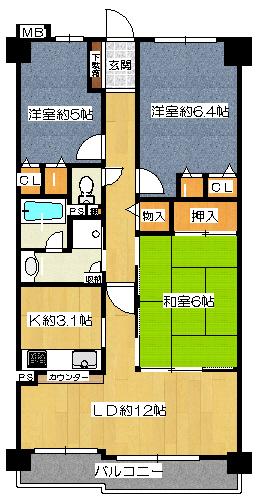 Floor plan. 3LDK, Price 12 million yen, Footprint 72.4 sq m , Balcony area 9.07 sq m