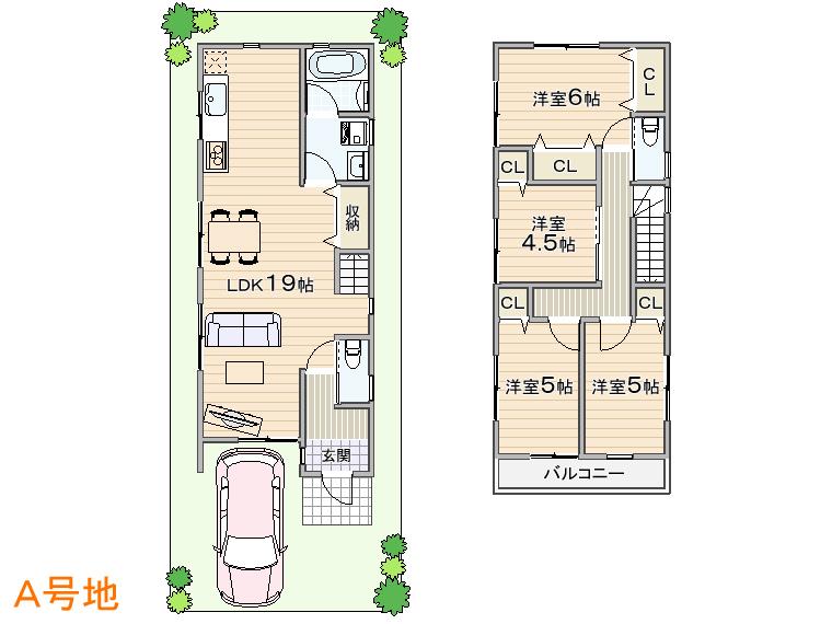 Floor plan. (A No. land), Price 26,800,000 yen, 4LDK, Land area 84.78 sq m , Building area 95.58 sq m