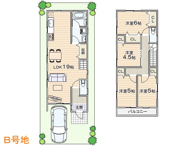 Floor plan. (B No. land), Price 26,800,000 yen, 4LDK, Land area 83.09 sq m , Building area 95.58 sq m