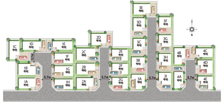 The entire compartment Figure. About the road width of the room 5.7m ~ About 6.9m. All 29 compartments.