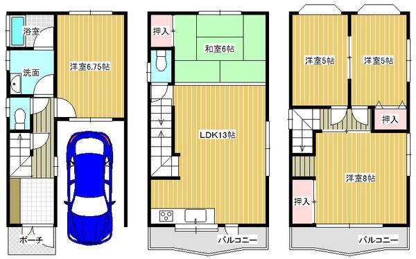 Floor plan. 14.8 million yen, 5LDK, Land area 63.45 sq m , Building area 109.35 sq m