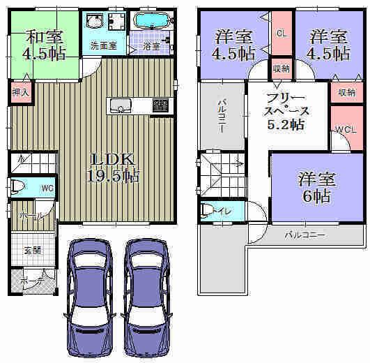 Floor plan. 36,800,000 yen, 4LDK+S, Land area 113.42 sq m , Building area 100.17 sq m convenient parking space two possible even when the visitor