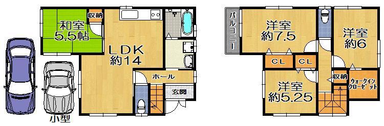 Floor plan. 26,300,000 yen, 4LDK, Land area 94.45 sq m , Building area 91.53 sq m