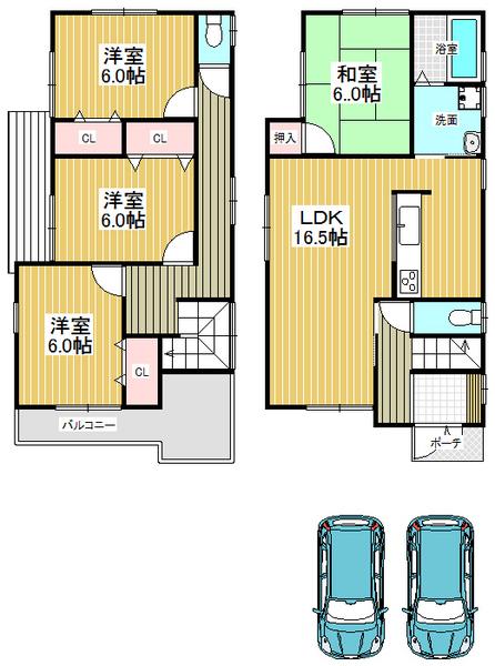 Floor plan. 26,800,000 yen, 4LDK, Land area 122.6 sq m , Building area 98.41 sq m all room 6 tatami mats or more, Storage space equipped!