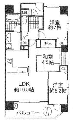 Floor plan. 3LDK, Price 24,800,000 yen, Occupied area 72.89 sq m , It is the distribution floor plan of the balcony area 10.27 sq m 3LDK