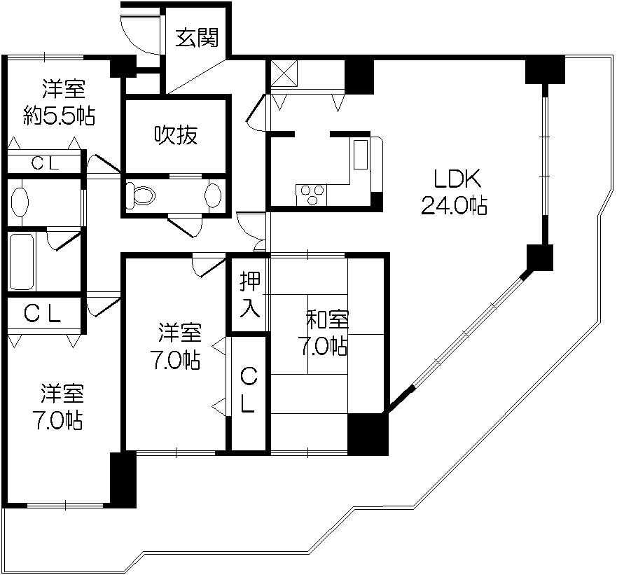 Floor plan. 4LDK, Price 26 million yen, Footprint 130.13 sq m , Spacious floor plan of the balcony area 34.79 sq m 4LDK There are 130 square meters