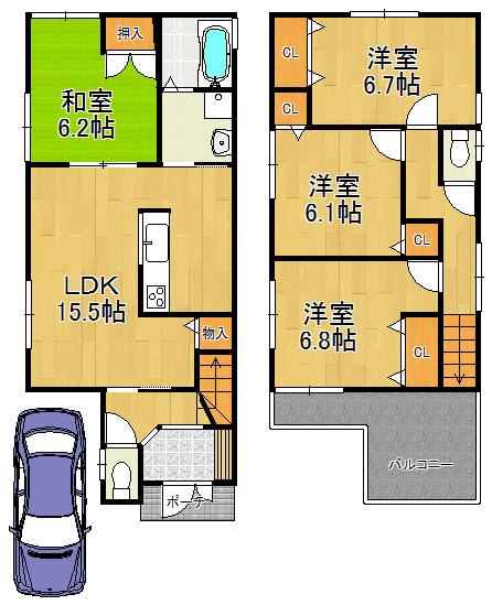 Floor plan. 25,800,000 yen, 4LDK, Land area 98.08 sq m , Building area 95.58 sq m all room 6 tatami mats or more, Spacious living space with storage space