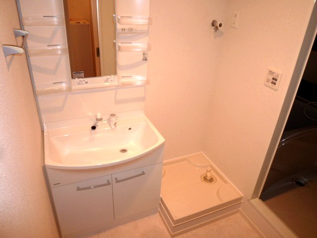 Washroom. It is a vanity with a happy shampoo dresser for women.