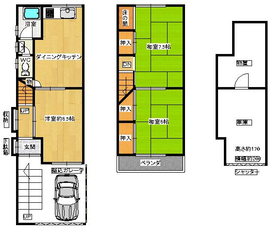 Floor plan. 6.5 million yen, 3DK + S (storeroom), Land area 65.29 sq m , Building area 88.07 sq m