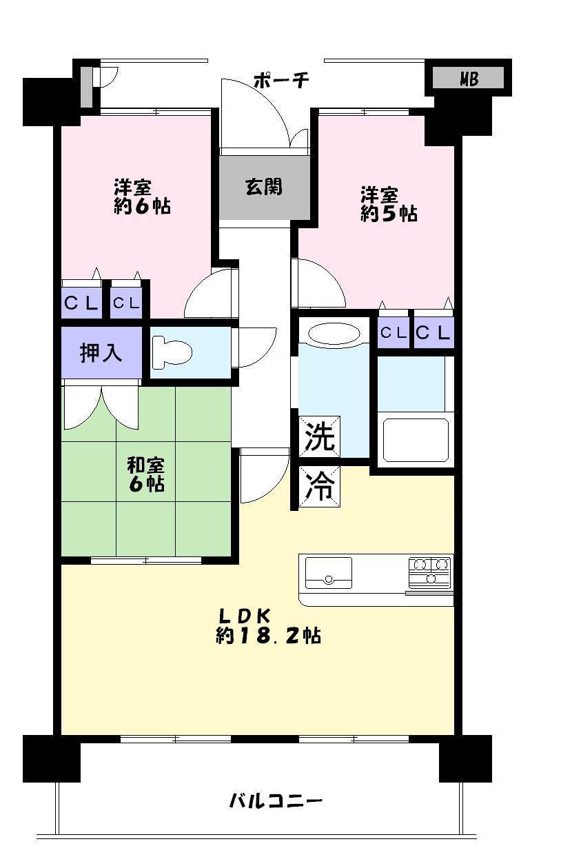 Floor plan. 3LDK, Price 22,800,000 yen, Occupied area 73.56 sq m , Balcony area 19.14 sq m