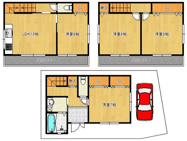 Floor plan. 21,800,000 yen, 4DK, Land area 61.91 sq m , South-facing plugging building area 90.82 sq m sun Sturdy steel frame making