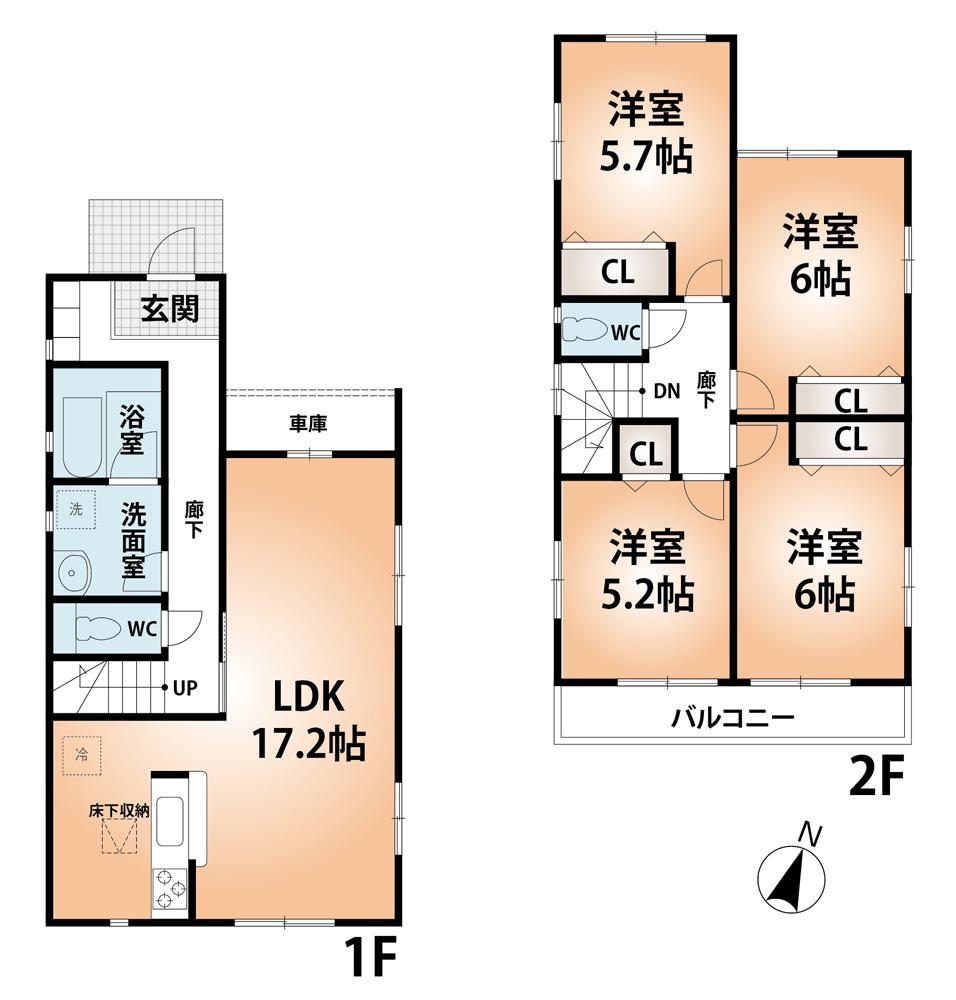 Floor plan. (No. 2 locations), Price 26,800,000 yen, 4LDK, Land area 93.16 sq m , Building area 97.2 sq m
