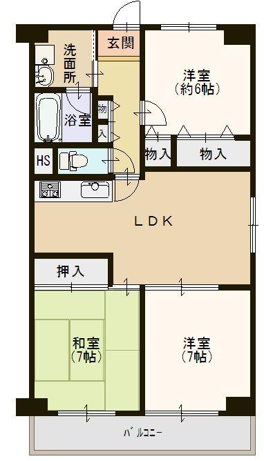 Floor plan. 3LDK, Price 10.8 million yen, Footprint 61.6 sq m , Balcony area 7.63 sq m