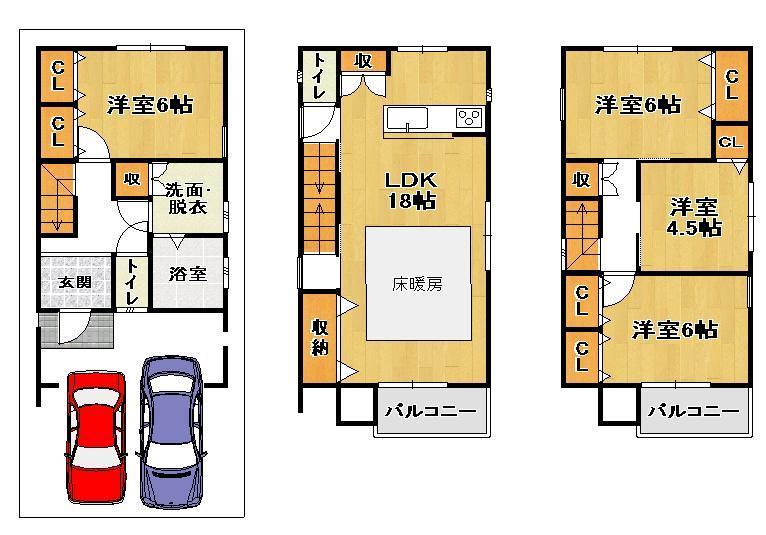 Floor plan. 21,800,000 yen, 4LDK, Land area 61.44 sq m , Is 4LDK of building area 101.25 sq m room. 