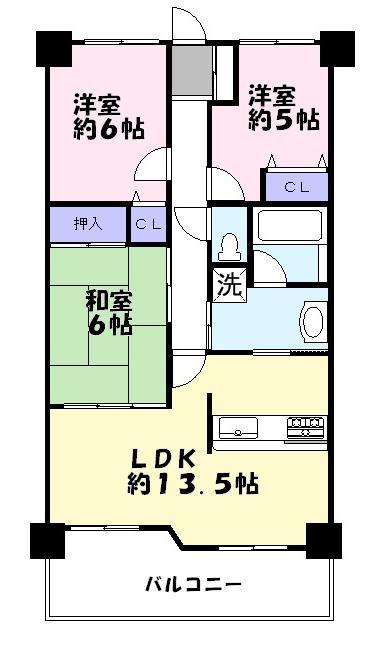 Floor plan. 3LDK, Price 13.8 million yen, Occupied area 63.49 sq m , Balcony area 8.55 sq m