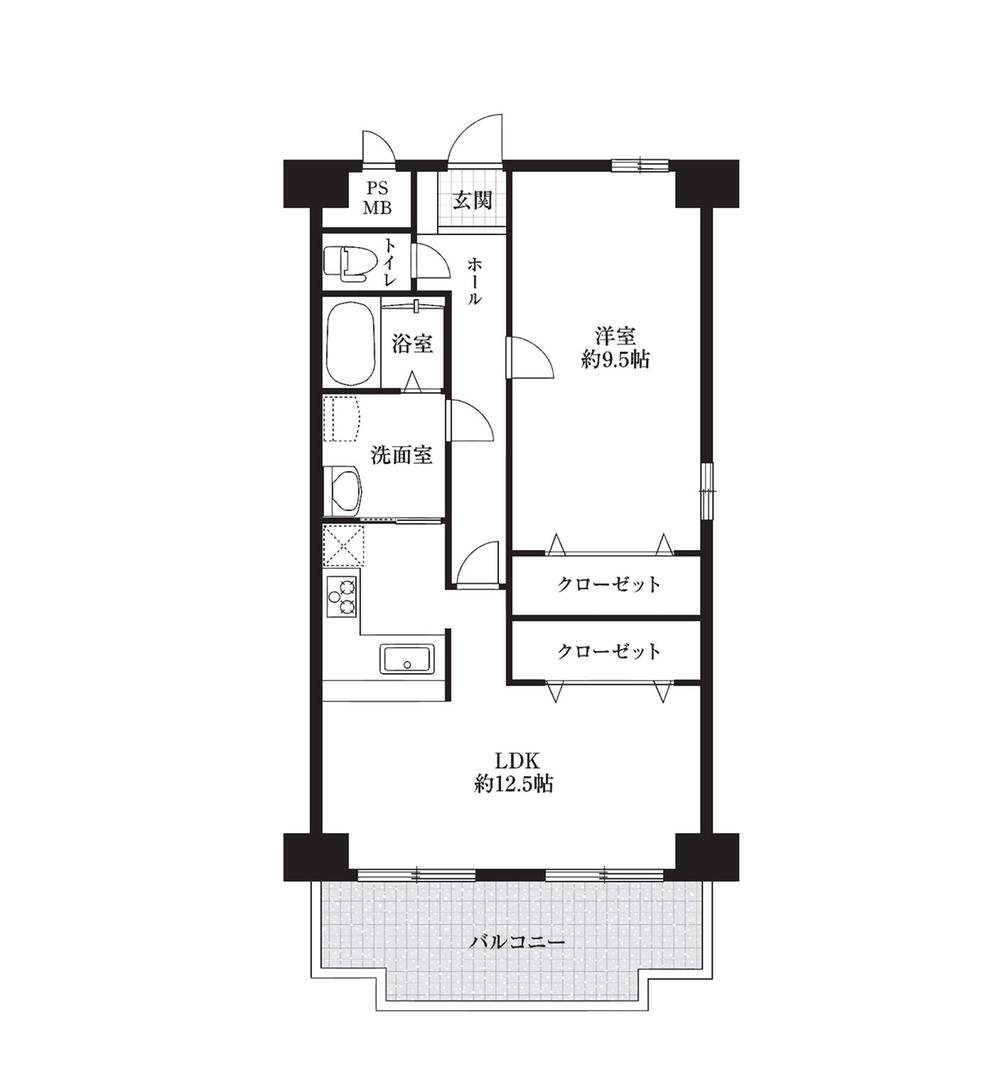 Floor plan. 1LDK, Price 13.8 million yen, Footprint 55 sq m , Balcony area 7.43 sq m
