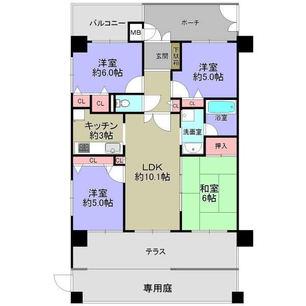 Floor plan. 4LDK, Price 19,800,000 yen, Occupied area 75.44 sq m , Balcony area 6.21 sq m
