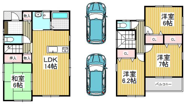 Floor plan. 23,300,000 yen, 4LDK, Land area 143.24 sq m , Building area 94.36 sq m convenient parking space two possible even when the visitor