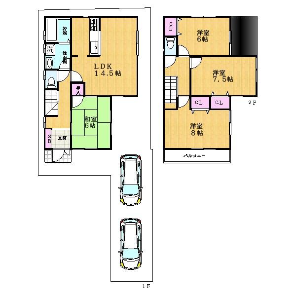 Floor plan. (No. 1 point), Price 24.5 million yen, 4LDK, Land area 104.59 sq m , Building area 95.58 sq m