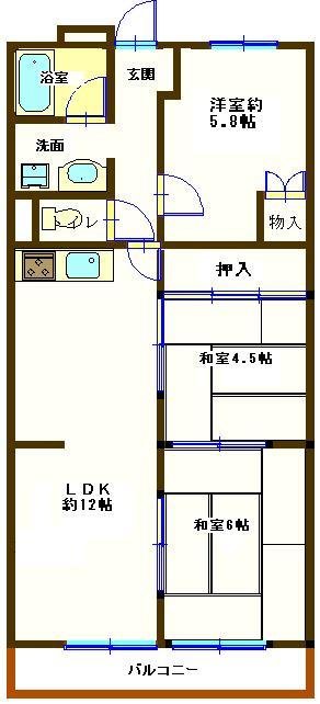 Floor plan. 3LDK, Price 6.9 million yen, Occupied area 64.67 sq m , Balcony area 6.72 sq m